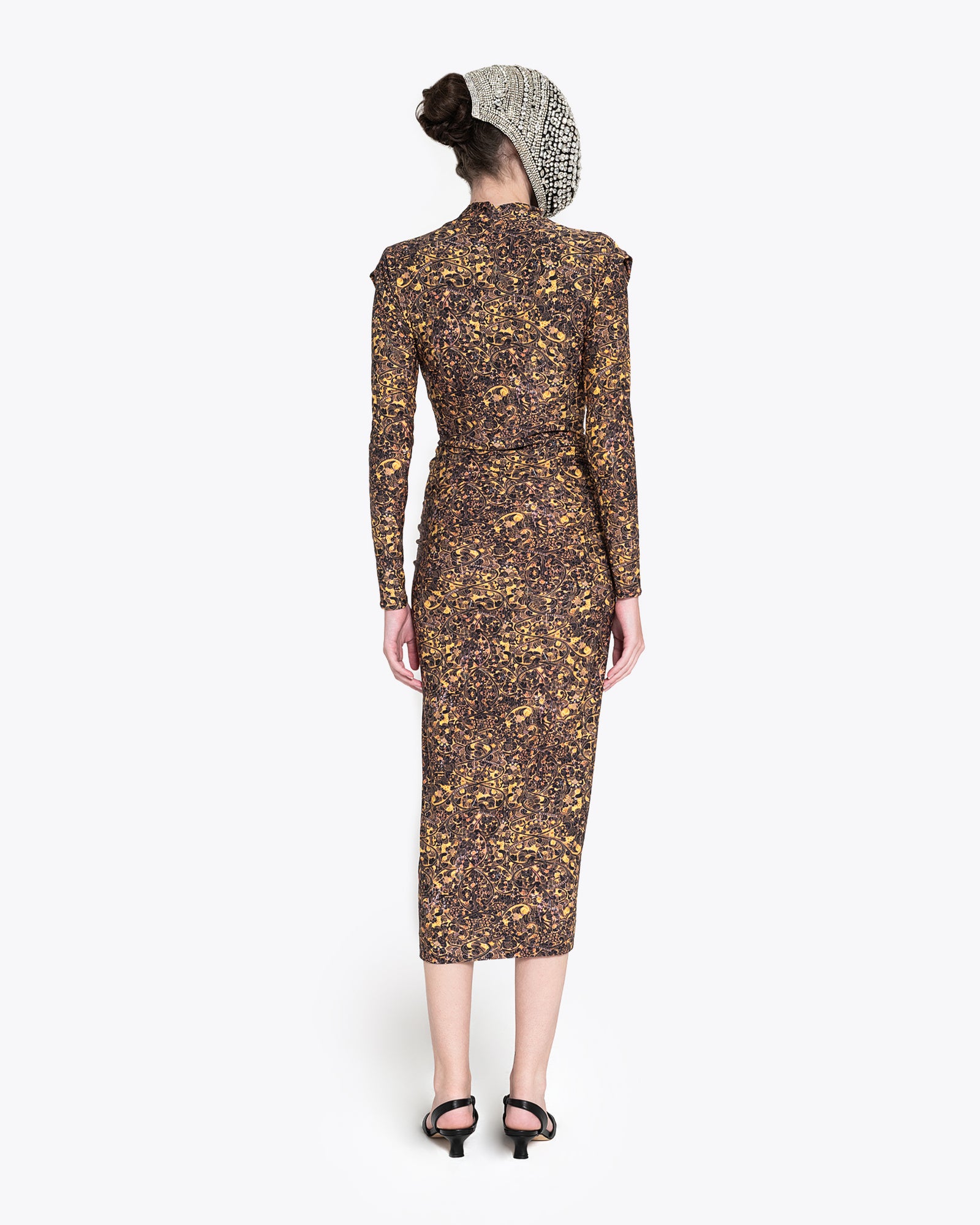 YELLOW SPIRAL MIDI DRESS