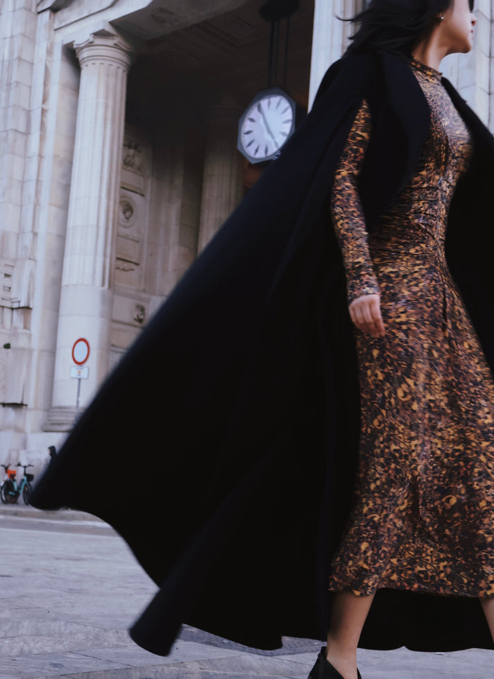 YELLOW SPIRAL MIDI DRESS