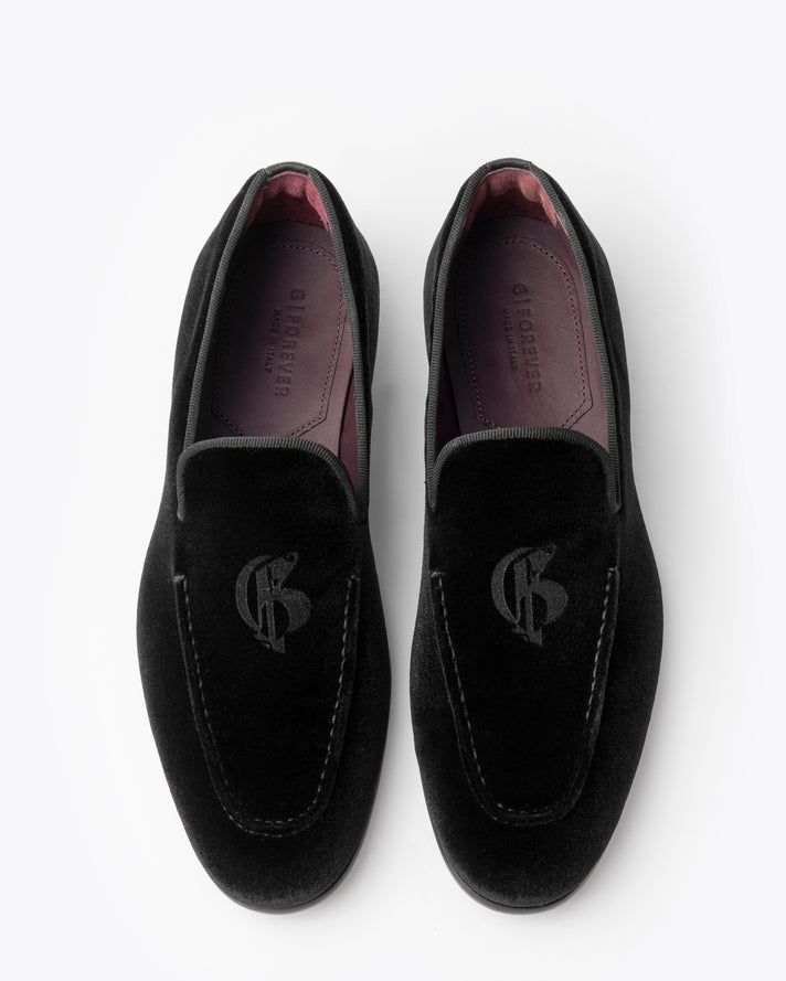 米兰款黑色丝绒带Logo乐福鞋 