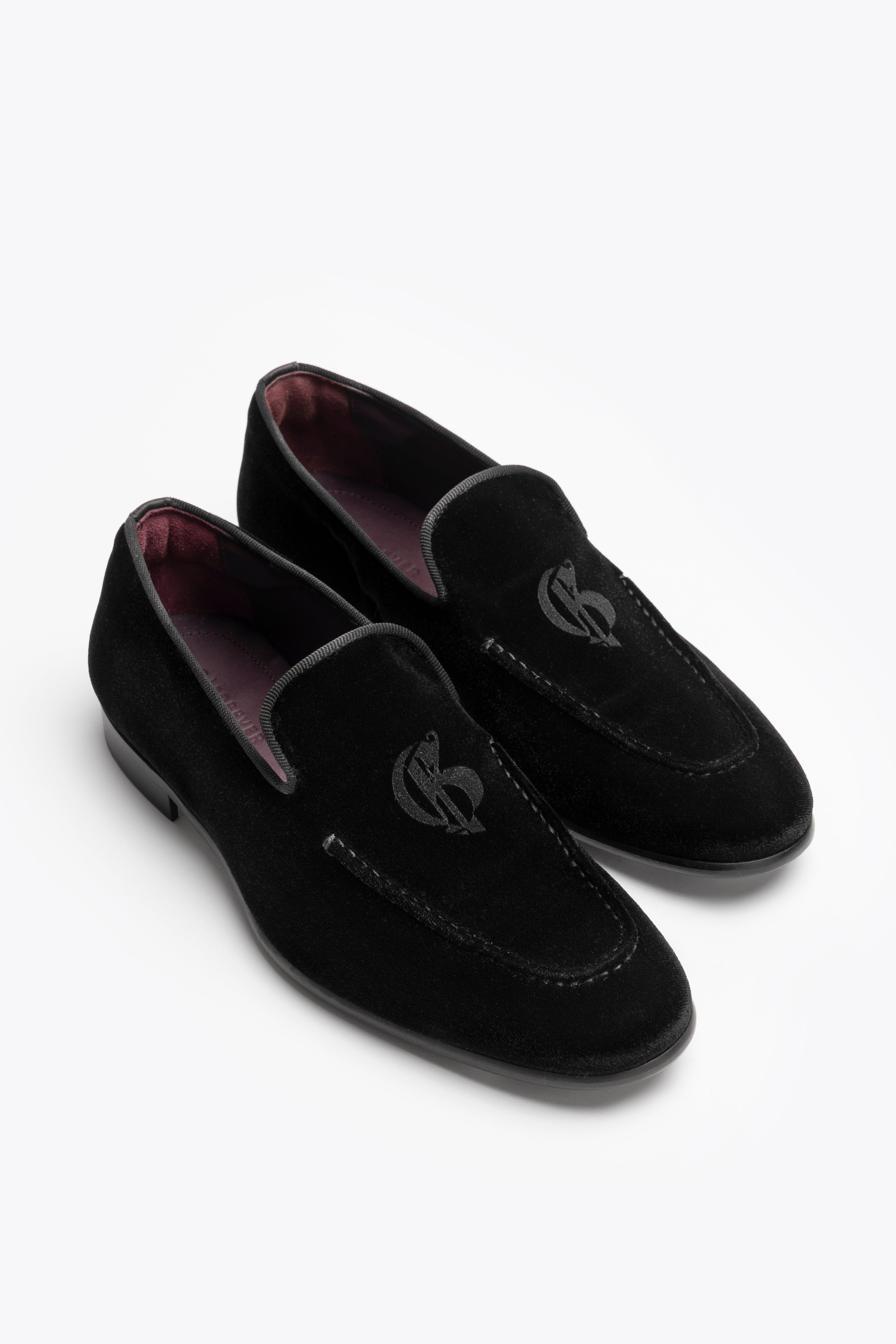 米兰款黑色丝绒带Logo乐福鞋 