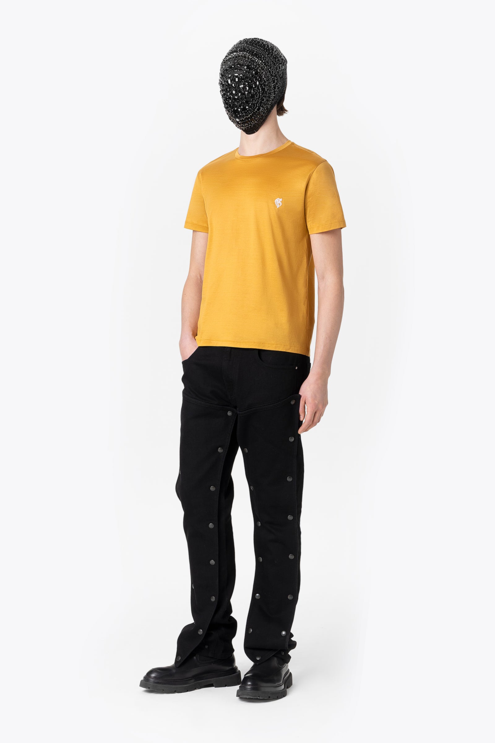 芥黄色宽松Logo T恤 