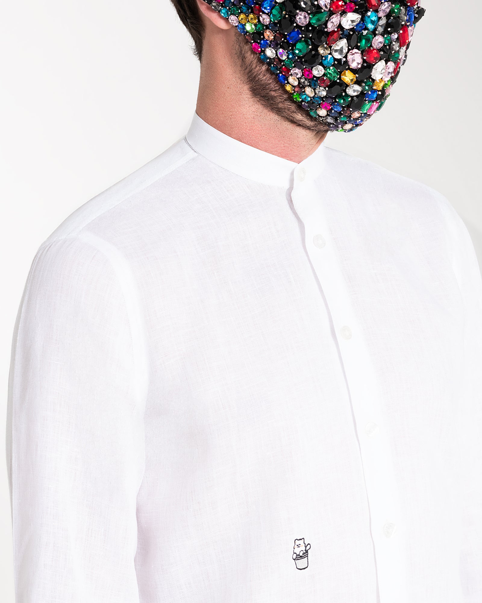 White Linen Shirt with Snow Logo