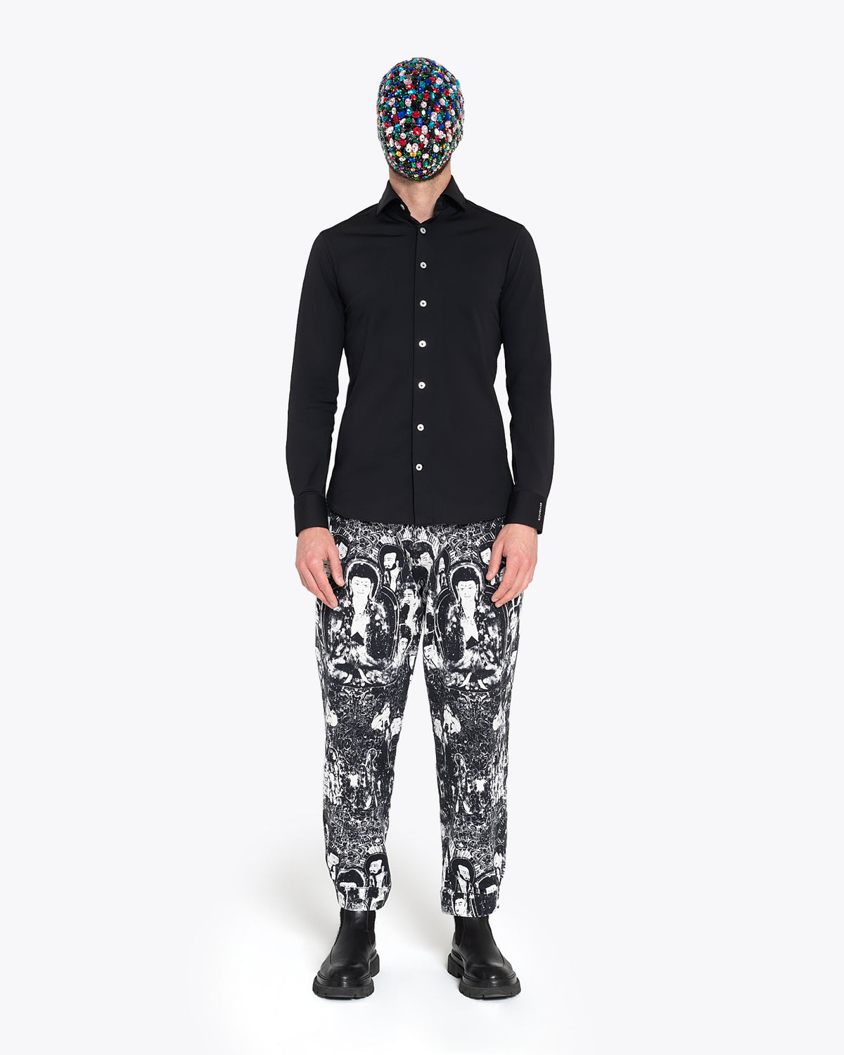 Black Stretch Shirt with French Collar