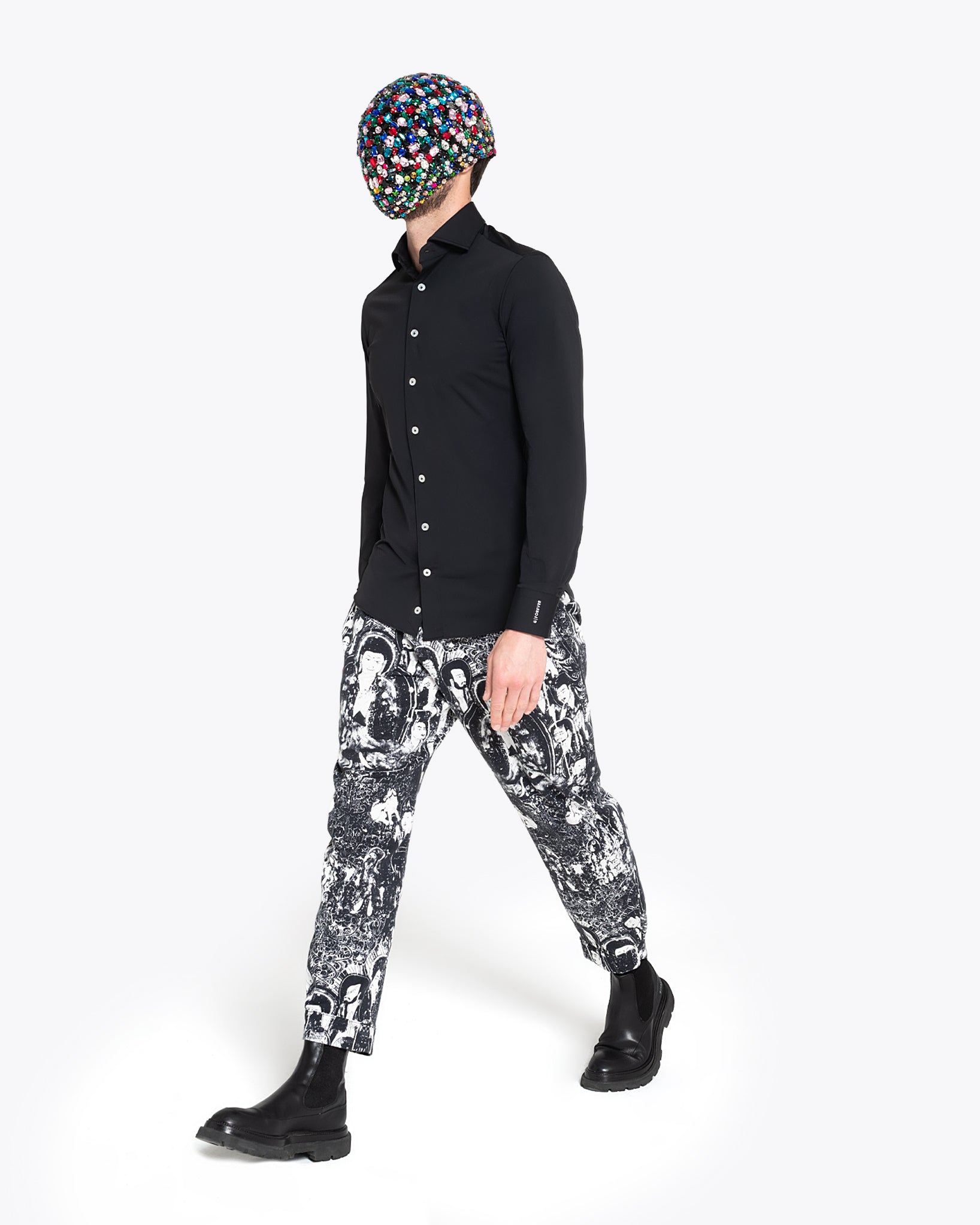 黑色弹力法式领衬衫 