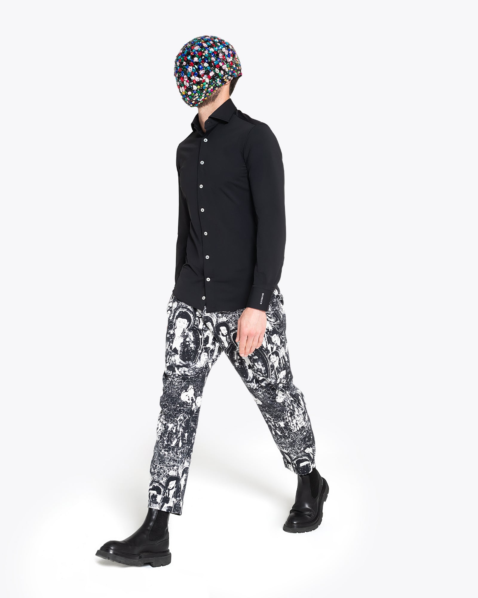 Black Stretch Shirt with French Collar