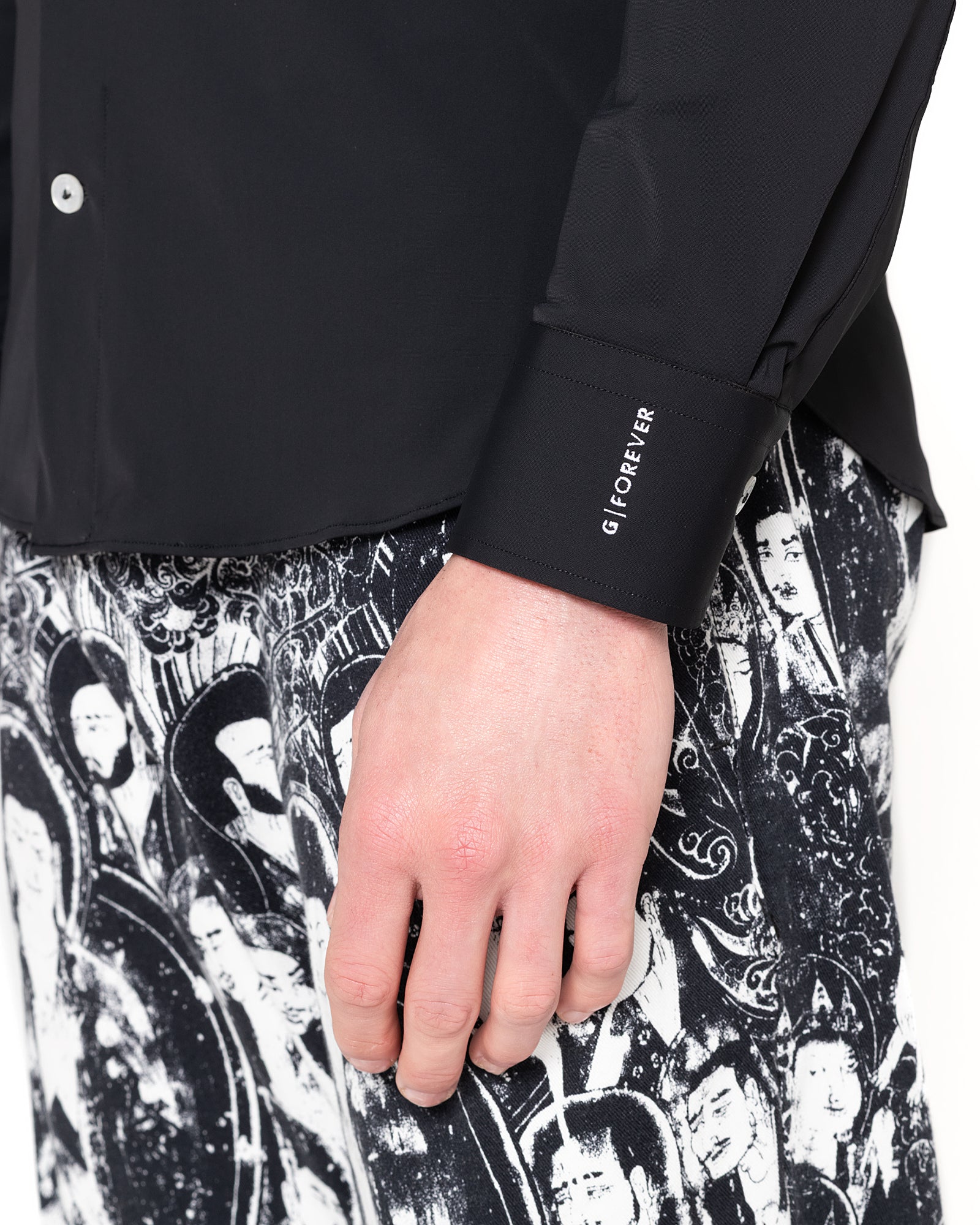 黑色弹力法式领衬衫 