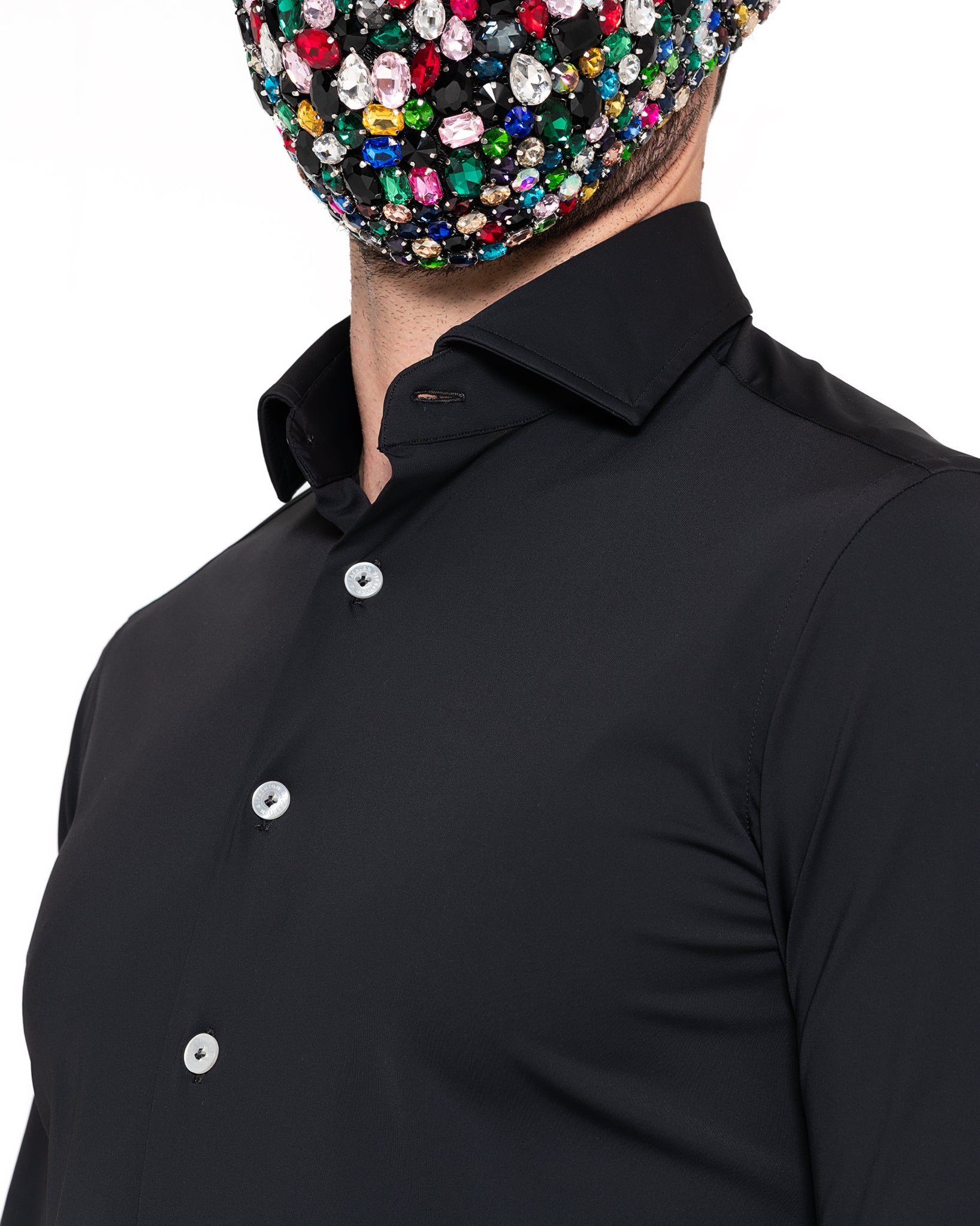 黑色弹力法式领衬衫 