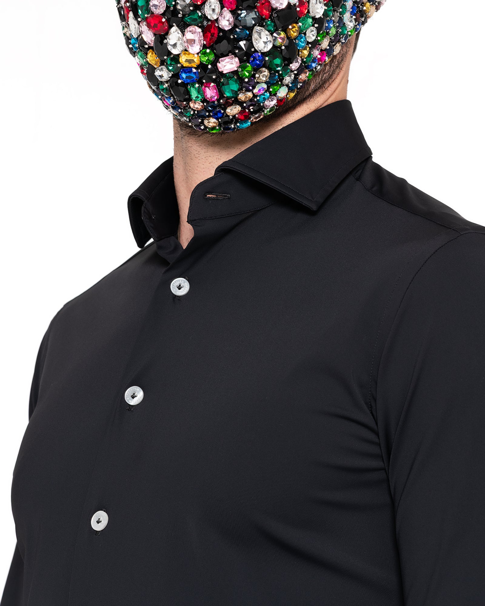 黑色弹力法式领衬衫 