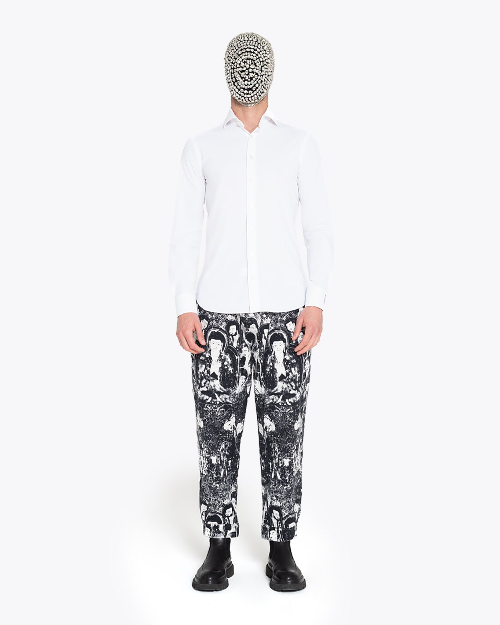 白色弹力法式领衬衫 