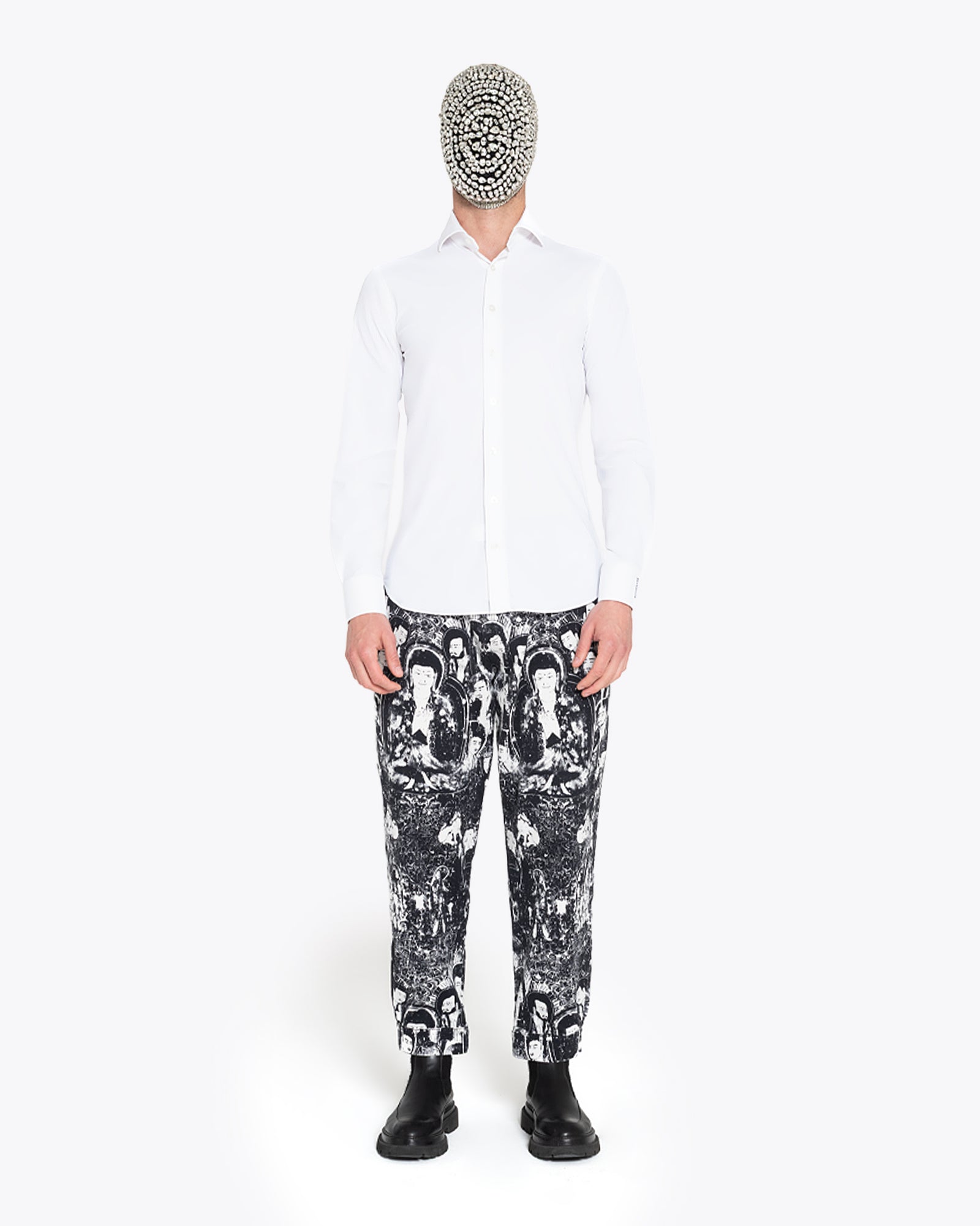 白色弹力法式领衬衫 