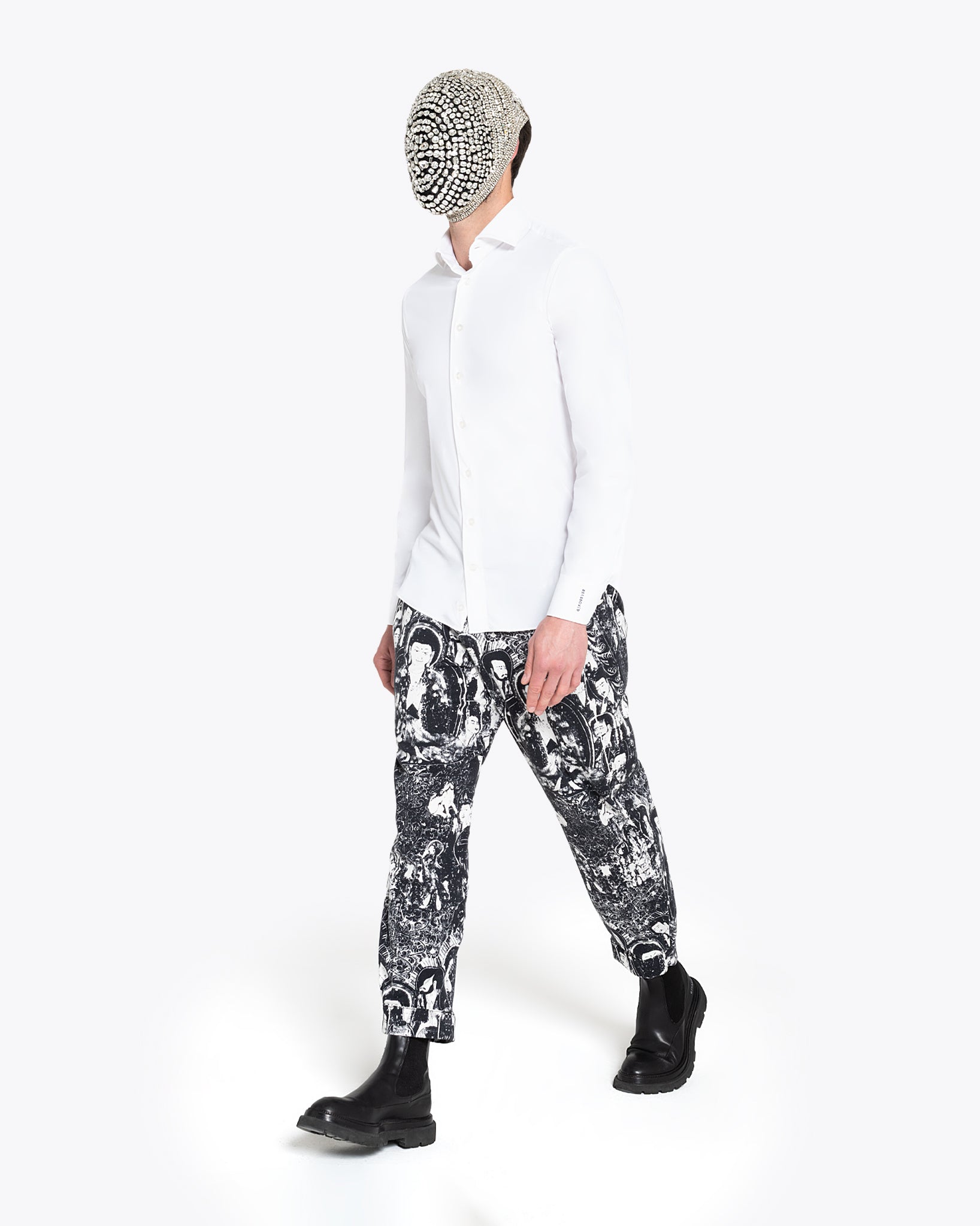 白色弹力法式领衬衫 