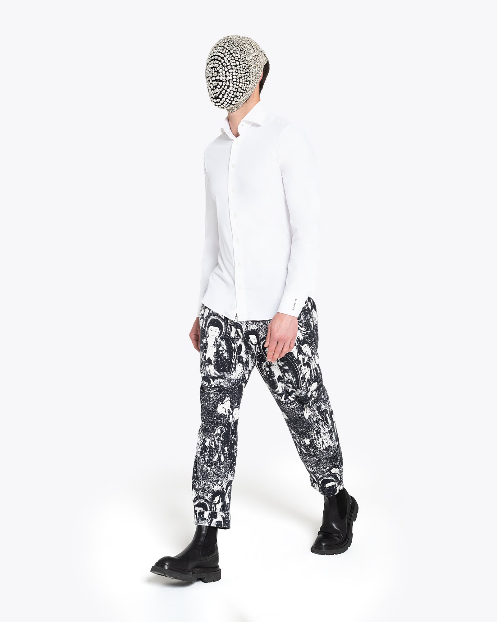 白色弹力法式领衬衫 