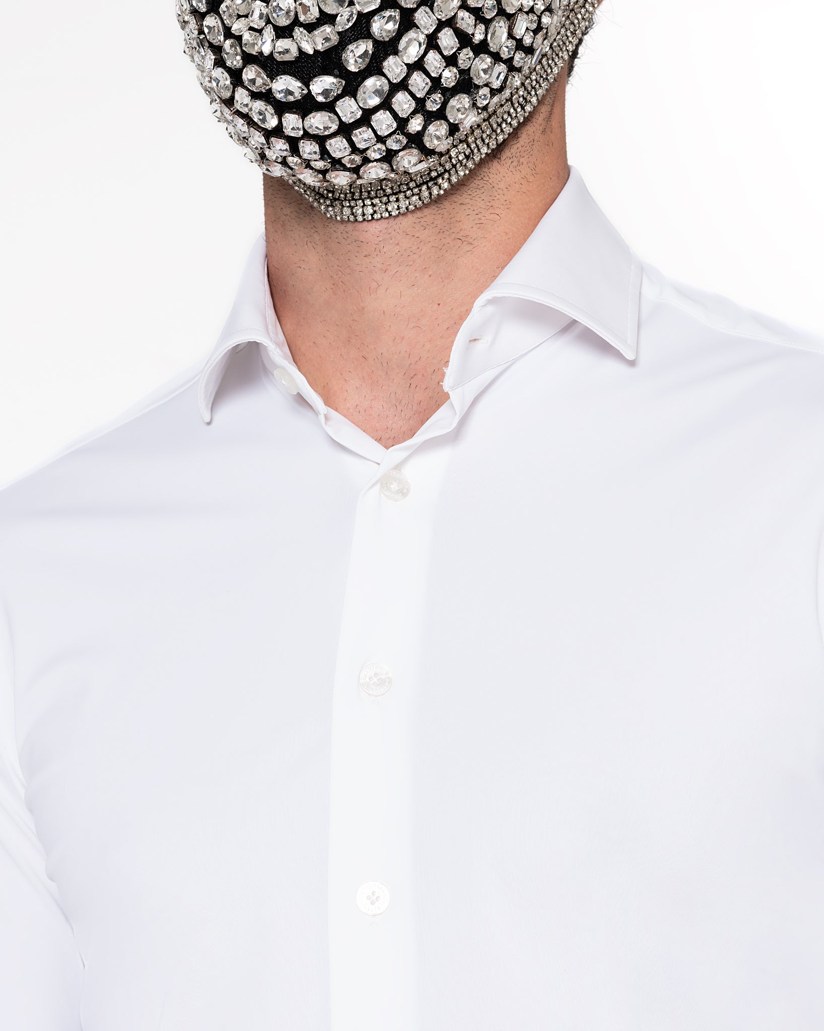 白色弹力法式领衬衫 