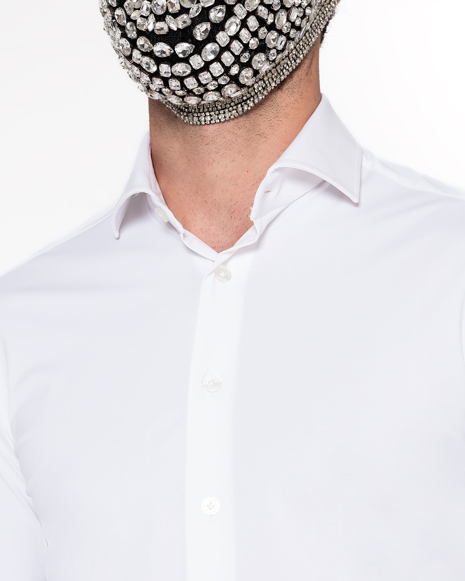 白色弹力法式领衬衫 