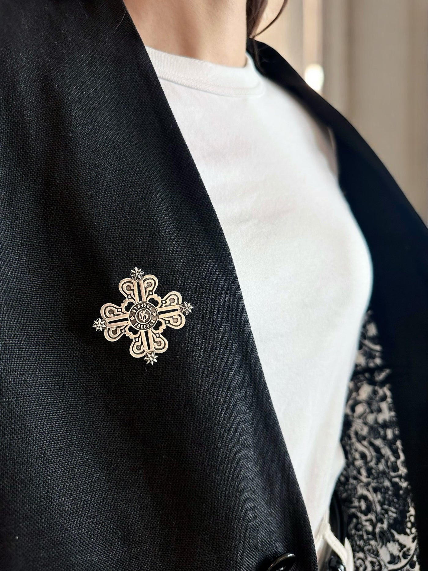 Signature Brooch in Antique Silver