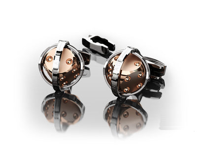 CUFFLINKS DICE STEEL & RED GOLD