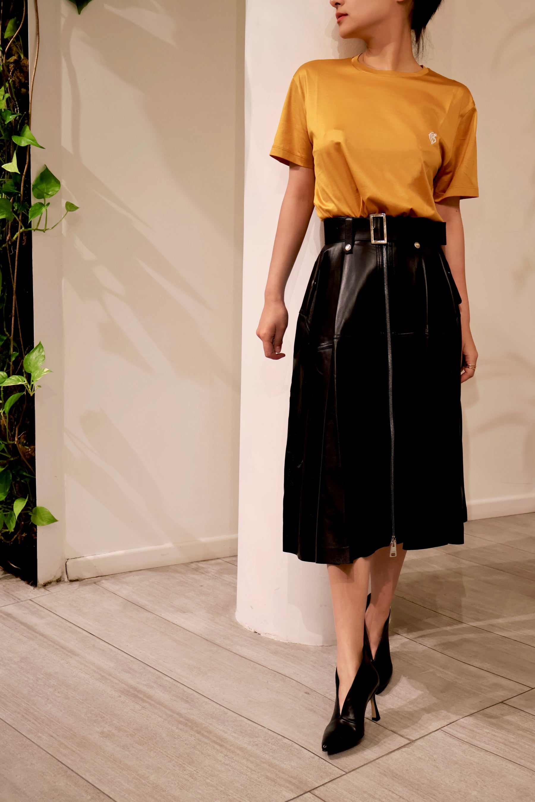 芥黄色宽松Logo T恤 