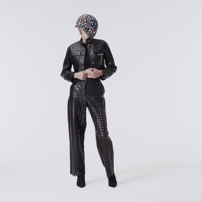 Black Laser-Cut Lambskin Pants