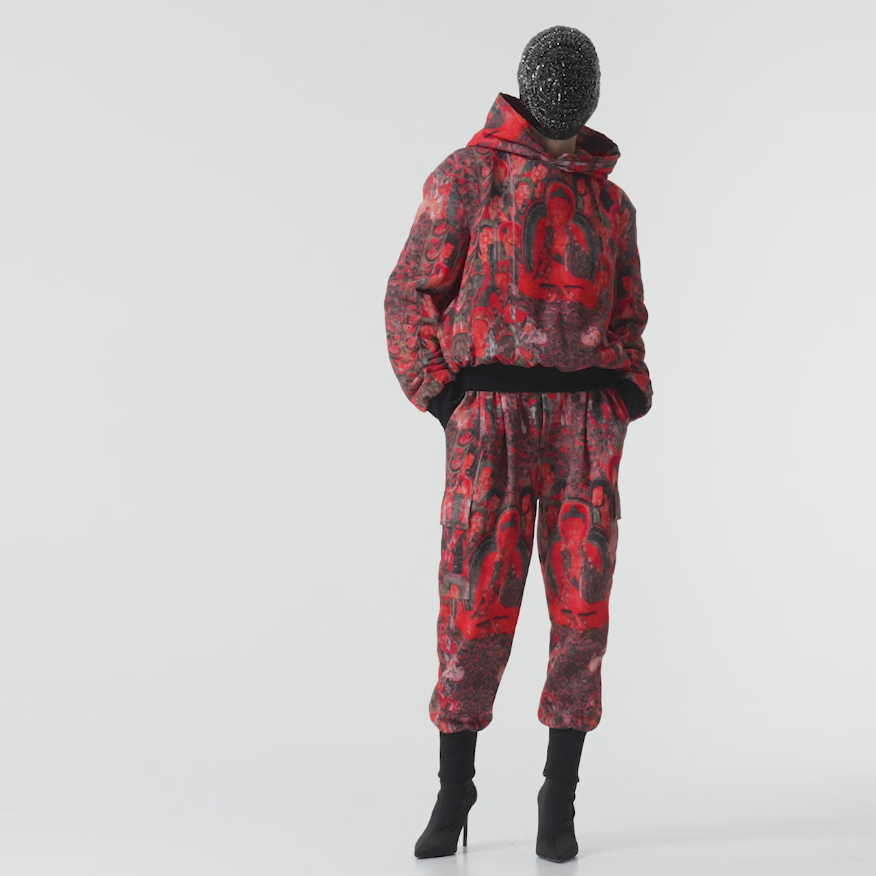 佛陀图案双面穿加绒男女连帽衫