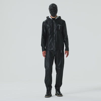 Black calfskin hooded jacket