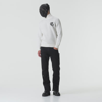 White knitted turtleneck sweater with logo