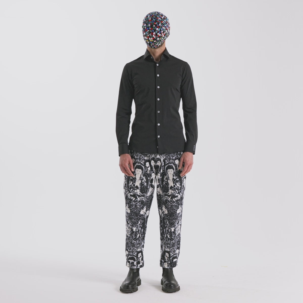 Black Stretch Shirt with French Collar