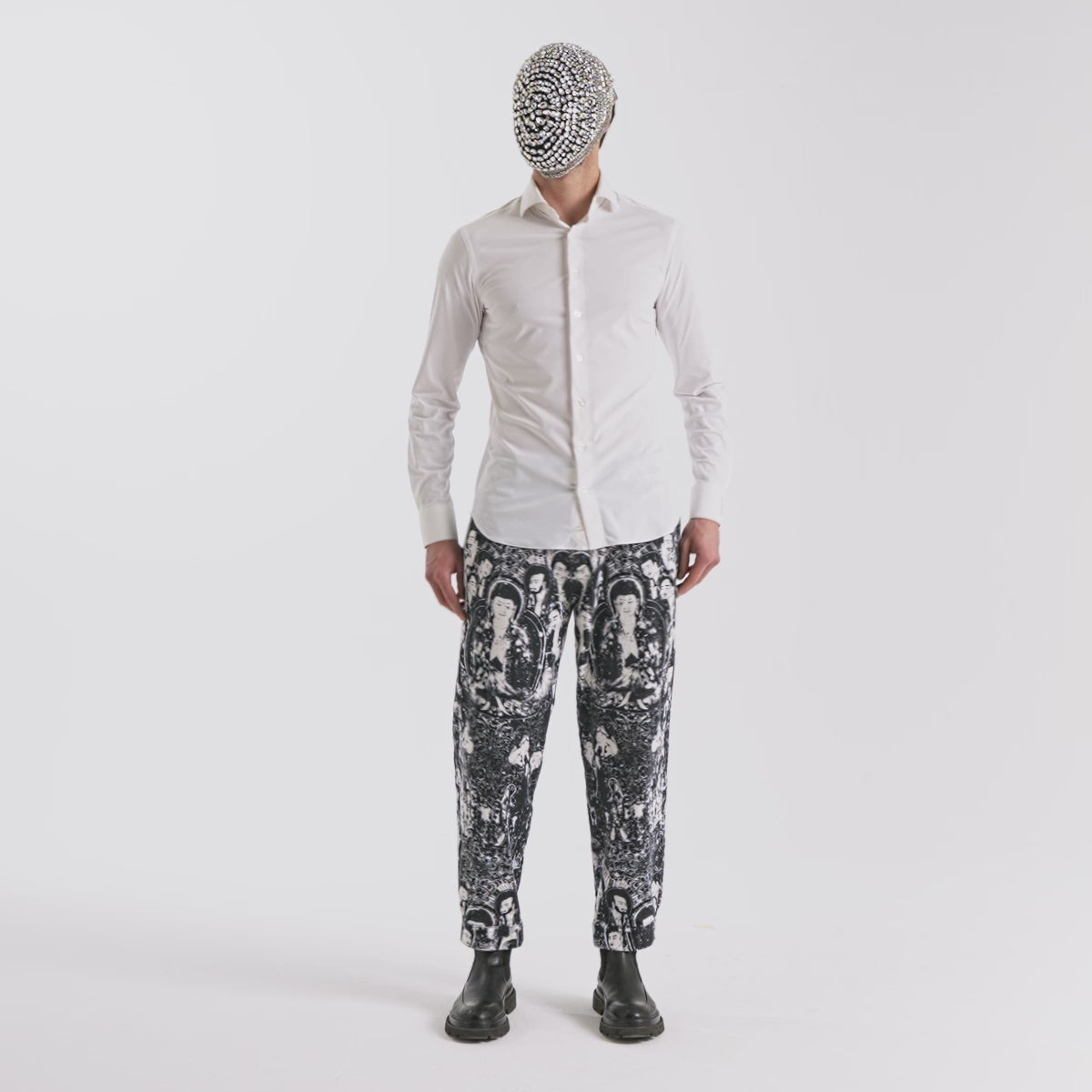 白色弹力法式领衬衫 