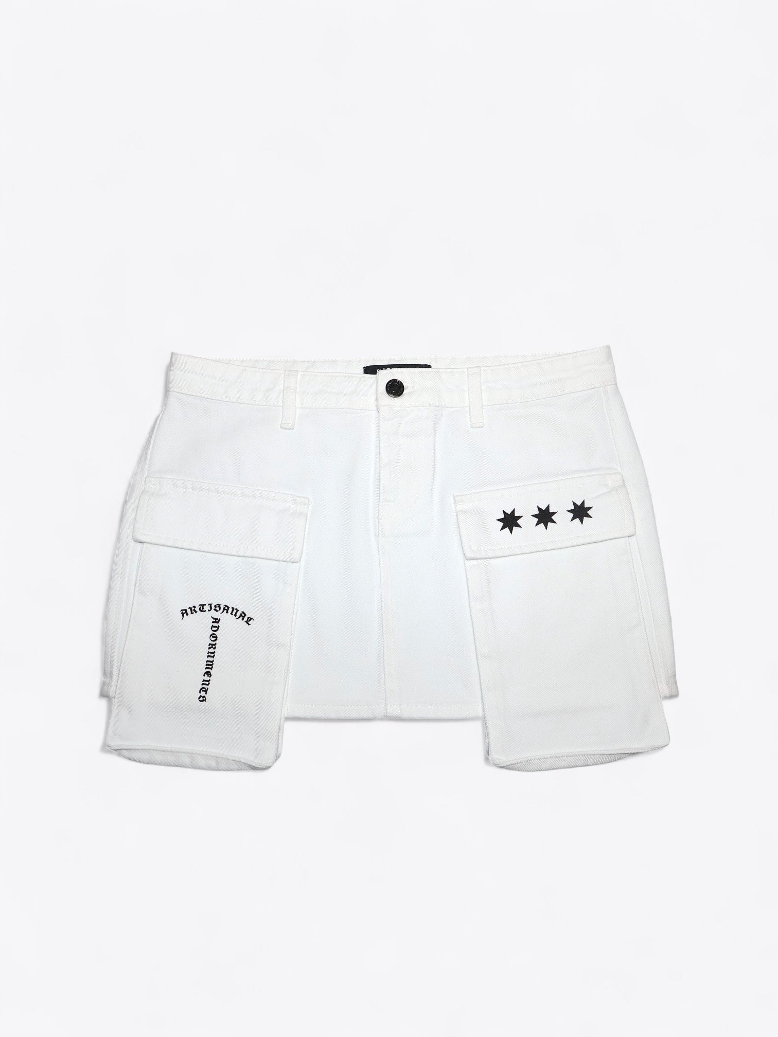 White Denim Mini Cargo Skirt