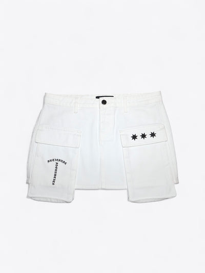 White Denim Mini Cargo Skirt