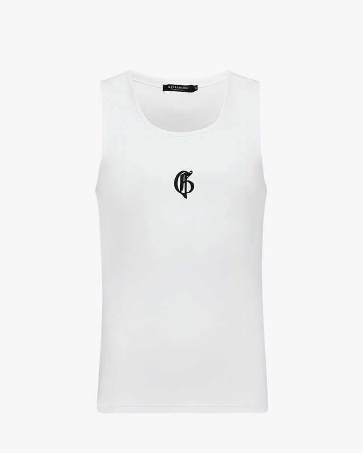 白色罗纹带Logo背心 