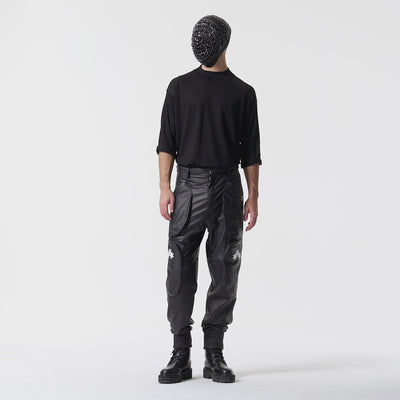 BLACK DEER LEATHER PANTS WITH LOGO