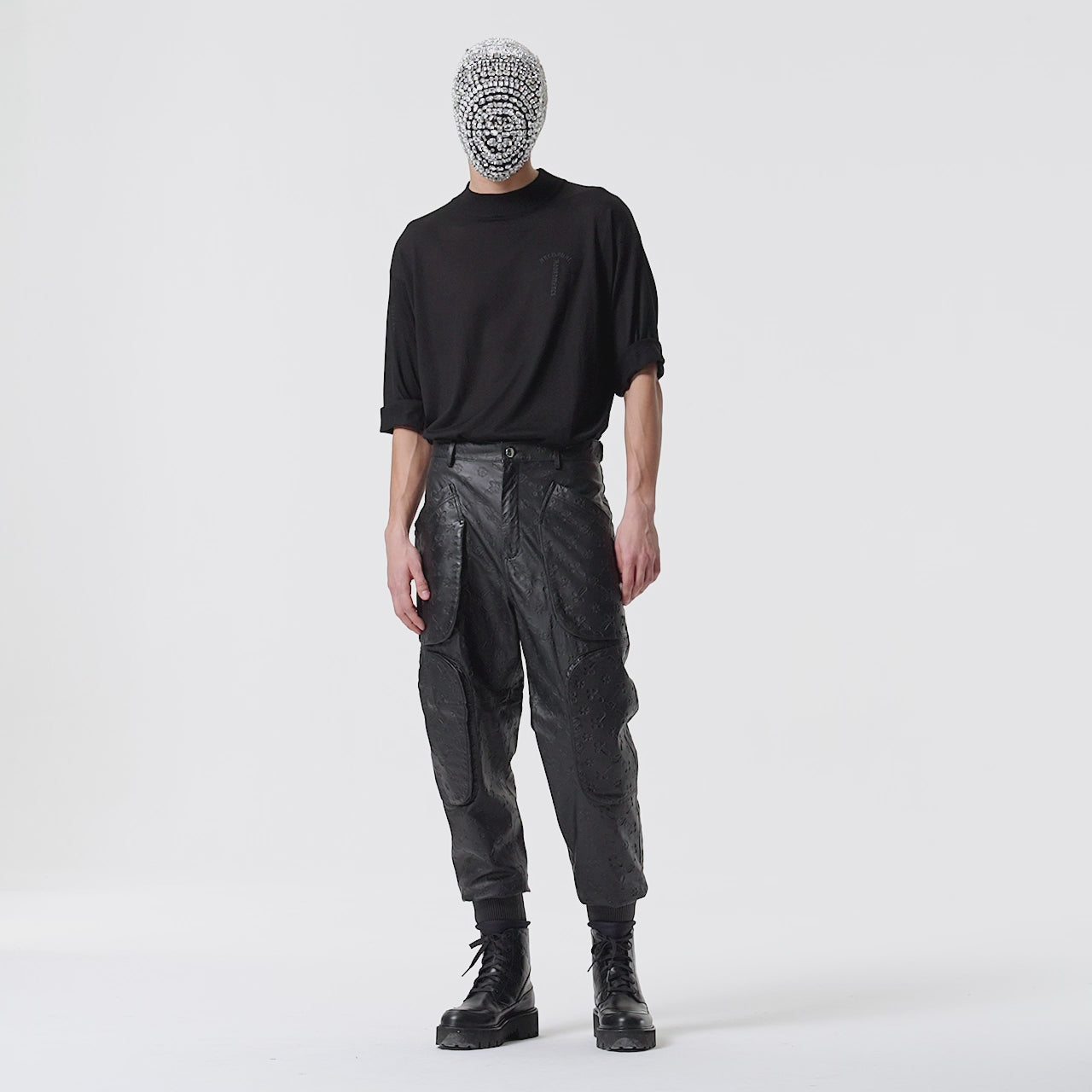 BLACK LEATHER CARGO PANTS