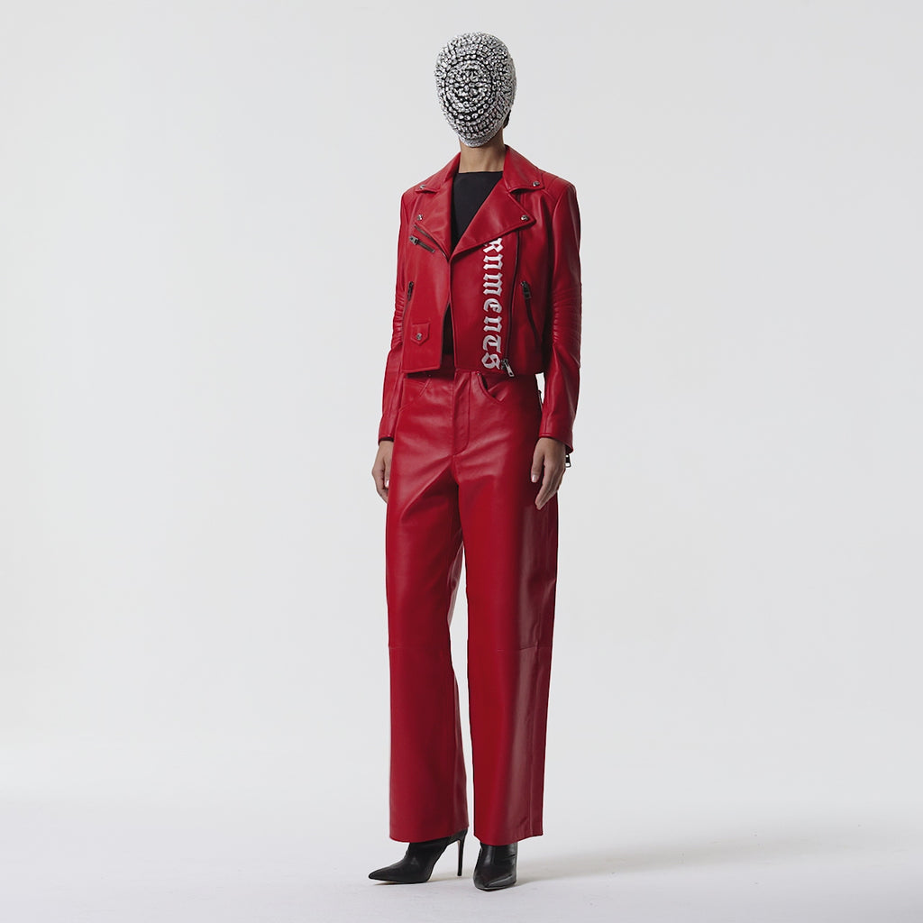 RED BIKER LAMB JACKET – G|Forever