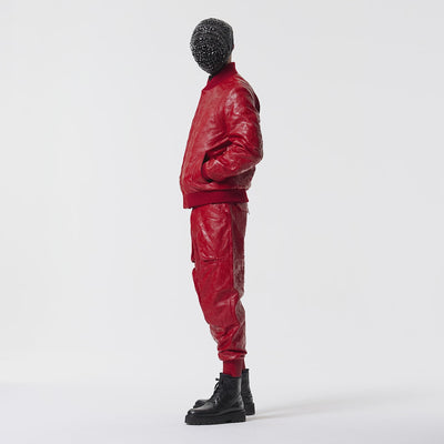 RED LEATHER PADDED BOMBER