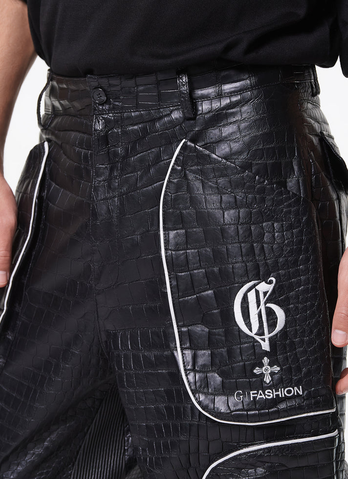 黑色鳄鱼皮长裤