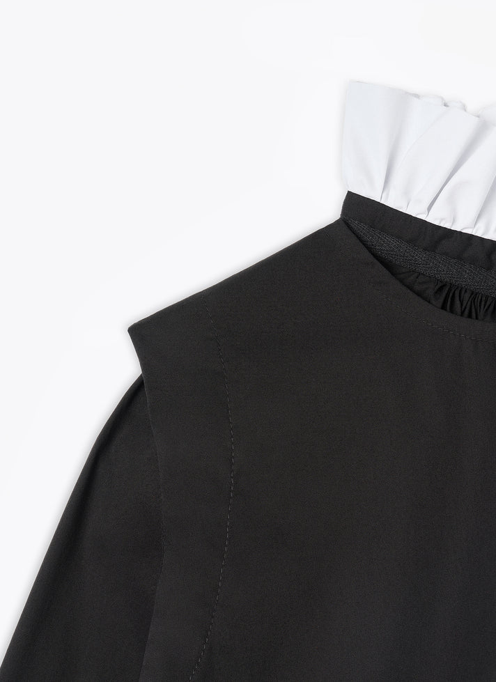 RUFFLE NECK COTTON BLOUSE