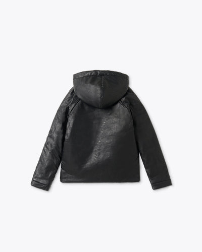 BLACK VEGAN LEATHER HOODIE