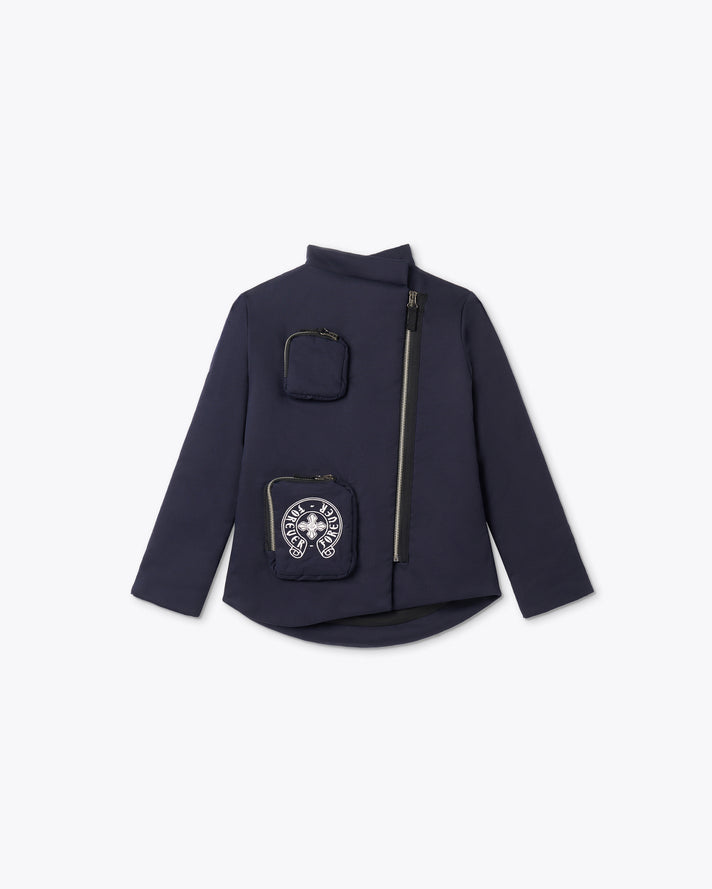 BLUE BIKER JACKET WITH POCKETS