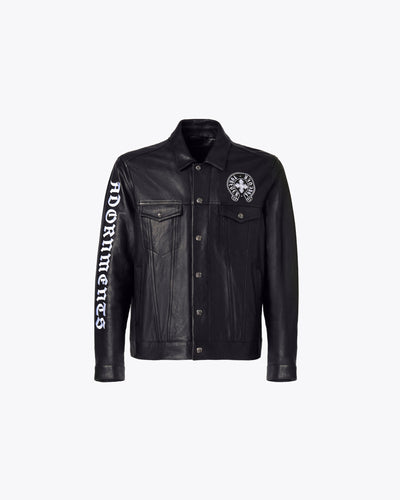 BLACK LEATHER JACKET WITH LOGO