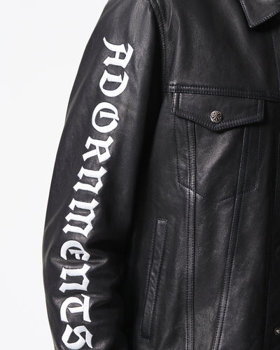 BLACK LEATHER JACKET WITH LOGO