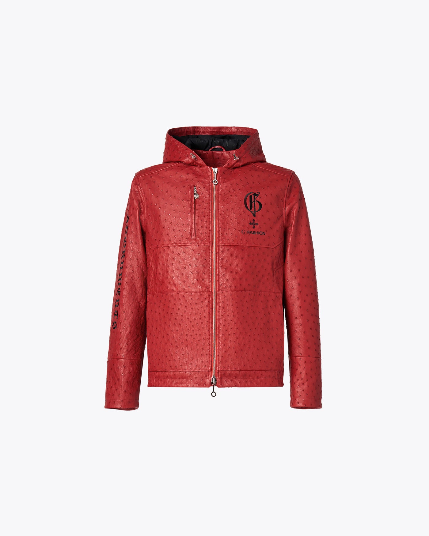 RED OSTRICH HOODED JACKET