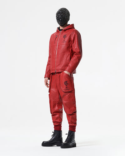 RED OSTRICH HOODED JACKET