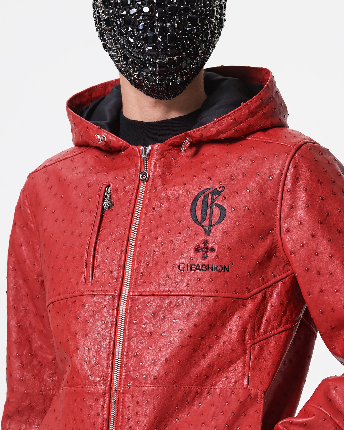 RED OSTRICH HOODED JACKET