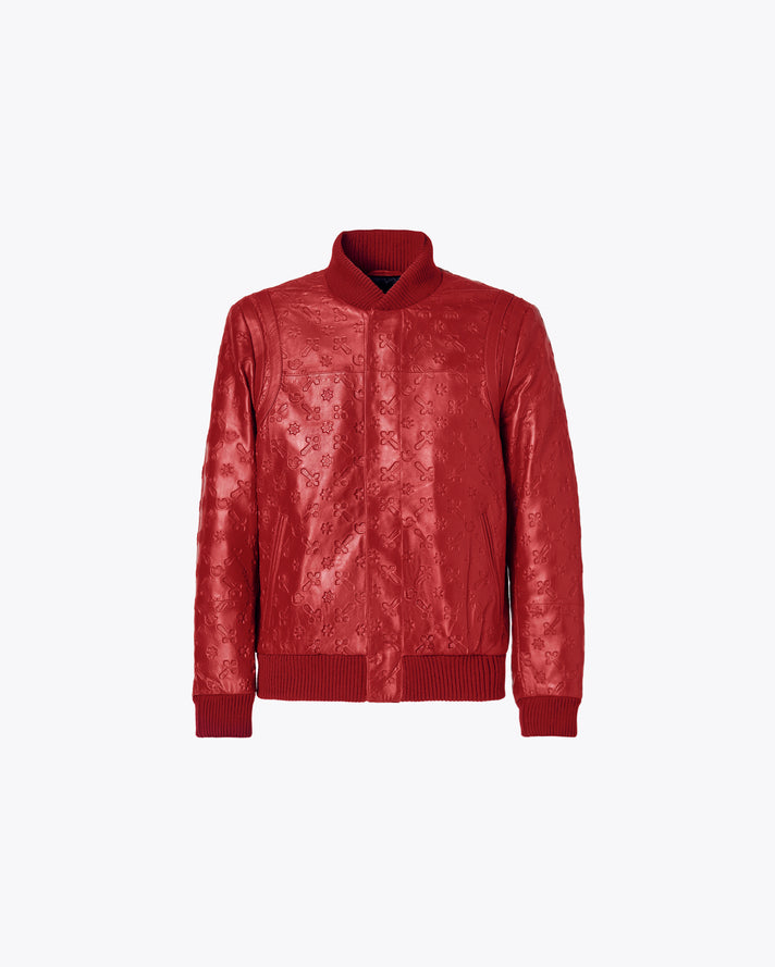 RED LEATHER PADDED BOMBER