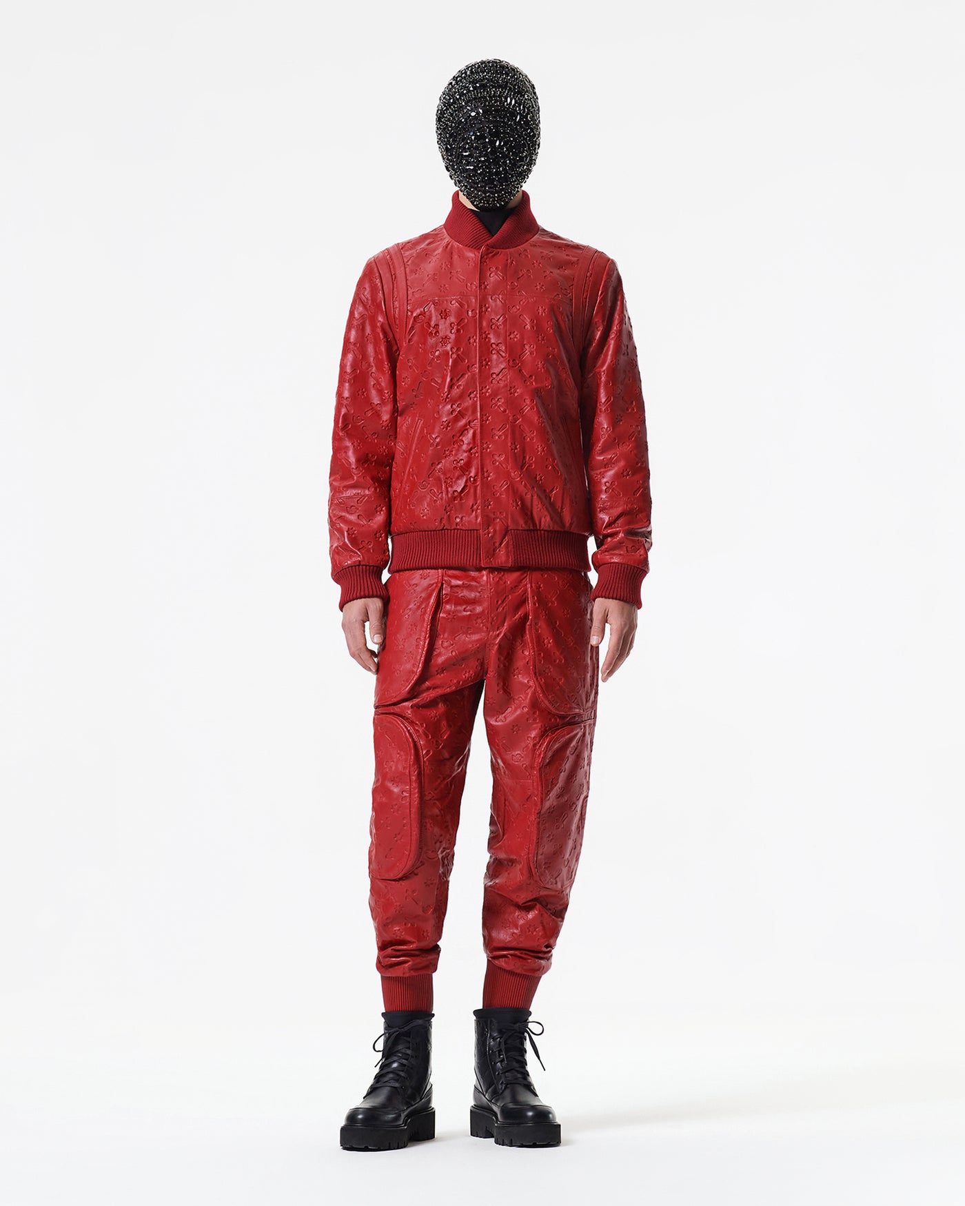 RED LEATHER PADDED BOMBER