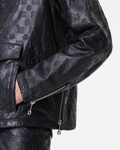 BLACK LEATHER HOODED PADDED JACKET