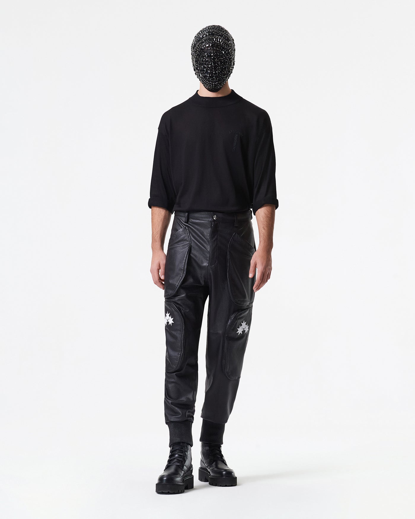 BLACK DEER LEATHER PANTS WITH LOGO