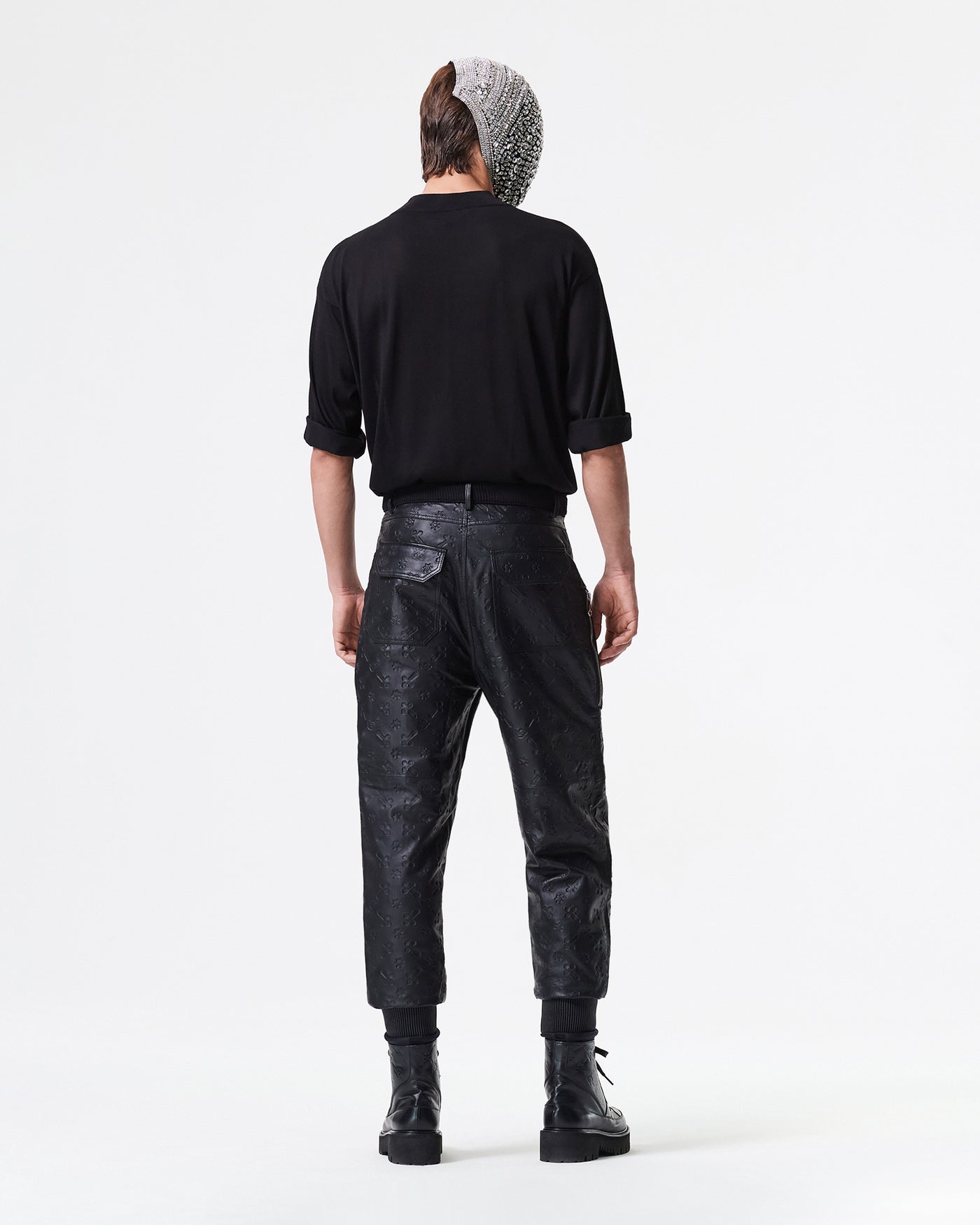 BLACK LEATHER CARGO PANTS