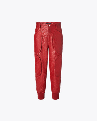 RED LEATHER JOGGER PANTS