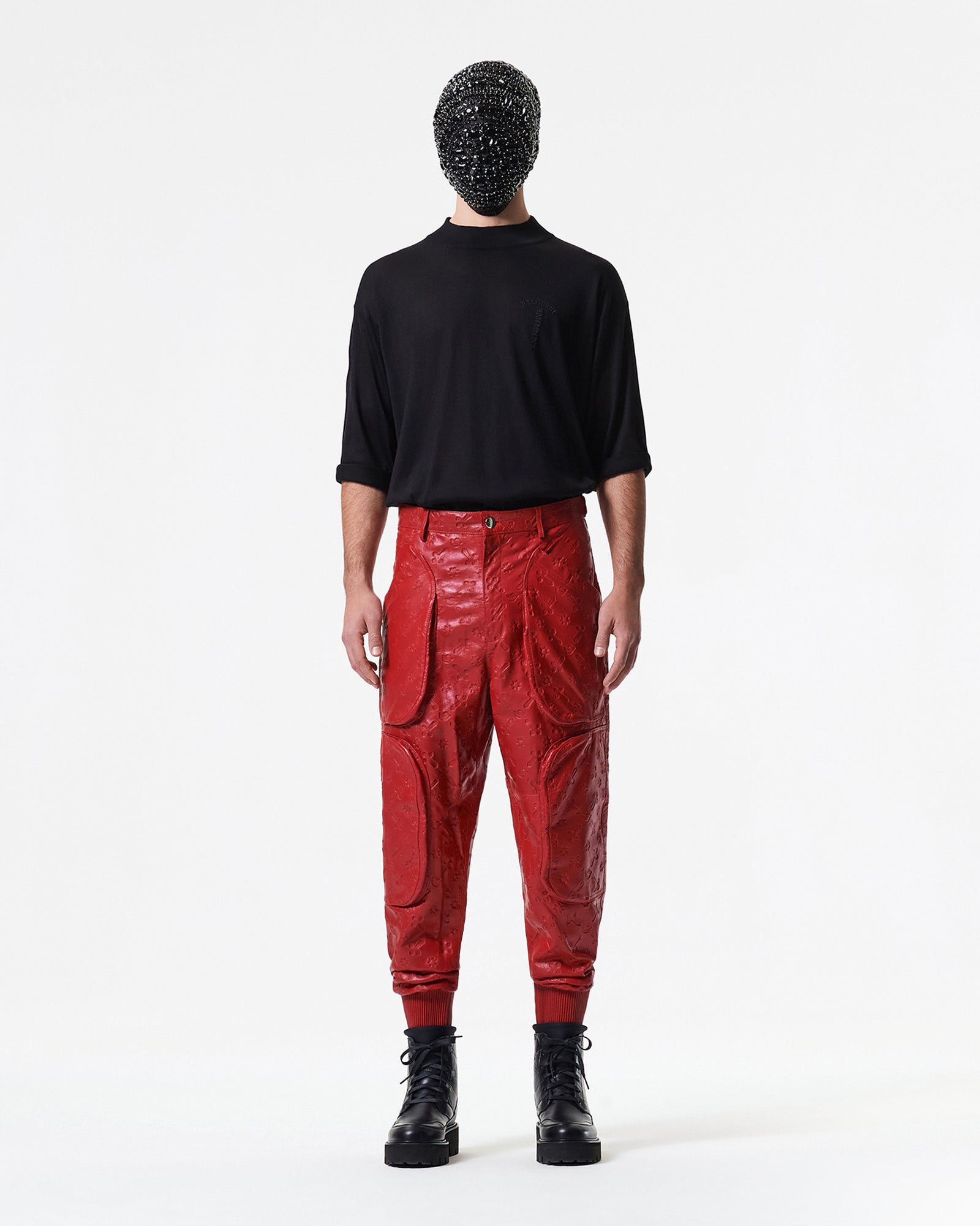 红色羔羊皮慢跑裤